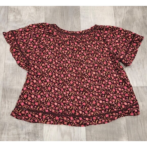 NWT Old Navy Boho Pink Floral Crop Top Size XL V-Neck Peasant Flutter Sleeve - Picture 6 of 6